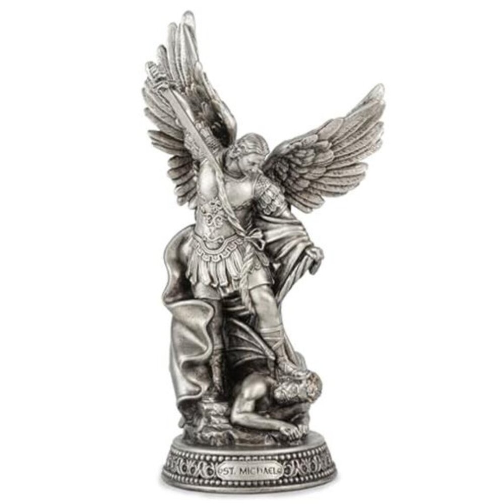 8" H Saint Michael Statue Painted in Dark Silver Finish,St. Michael The